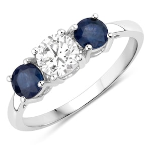 Gold Ring, Blue Sapphire Ring, 14k Gold Lab Grown Diamond Ring, 14k Gold Sapphire and Diamond 3 Stone Ring, Engagement Rings, Statement Ring