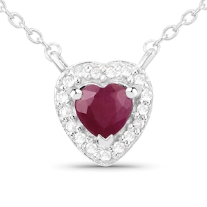 Ruby Necklace, Natural Ruby Silver Heart Necklace, Ruby Heart Shape Necklace, Valentine Gifts for Her, July Birthstone, Love You Gift