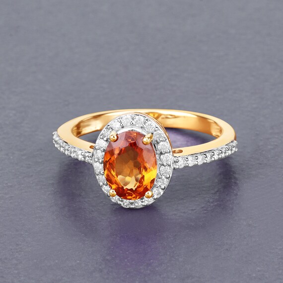 14K Gold Spessartite Garnet Ring Genuine Spessartite Garnet Oval and Diamond 14K Yellow Gold Ring Engagement Ring Garnet Wedding Ring Etsy