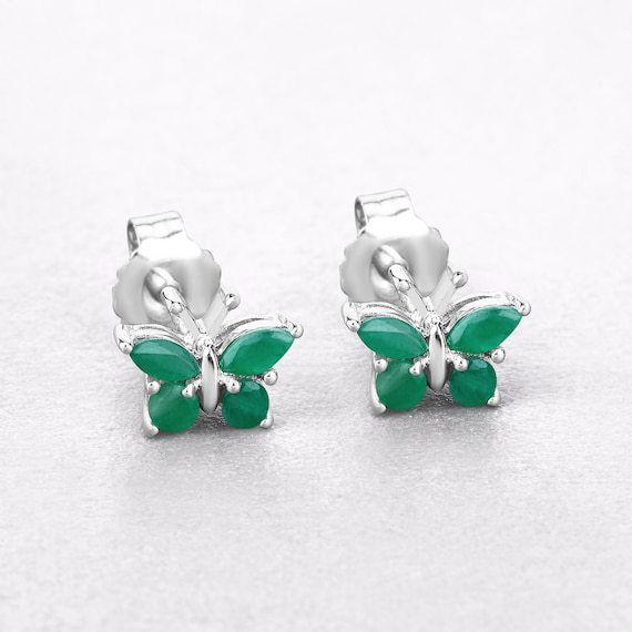 Women's 12 Birthstone Butterfly Heart Jewelry Set - 925 Sterling Silver Necklace/Earrings/Ring/Bracelet (Created Emerald)