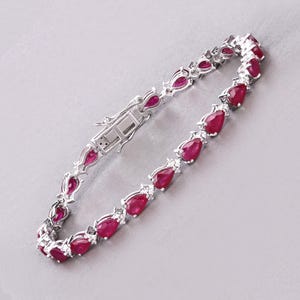 14k Gold Ruby Bracelet, July Birthstone Bracelet, Genuine Ruby and Diamond White Gold Bracelet for Women, Ruby Tennis Bracelet