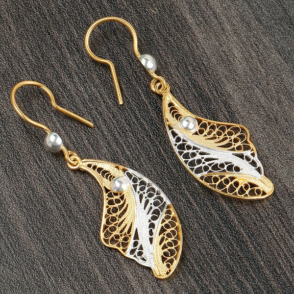 Woven Earrings, Handmade Wire Wrapped Two-Tone Sterling Silver Woven Earrings, Woven Sterling Silver Earrings, Comfortable Earrings