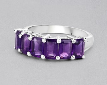 Amethyst Ring, Amethyst Silver Band Ring, Natural Amethyst Ring for Women, February Birthstone Ring