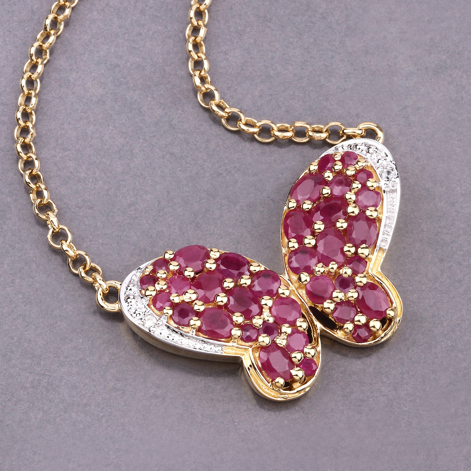 Ruby Pendant, Genuine Ruby 14K Yellow Gold Sterling Silver Butterfly Pendant Necklace, Ruby Butterfly Pendant Gift for Her, Bridesmaid Gift