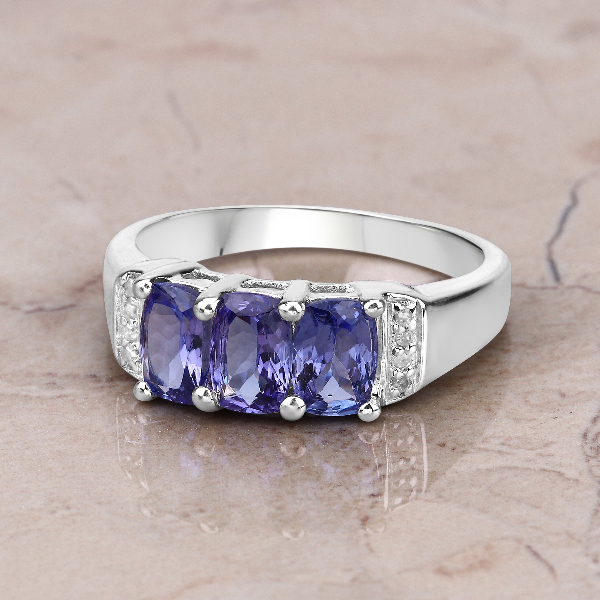 Sterling Silver Tanzanite & White Zircon Ring