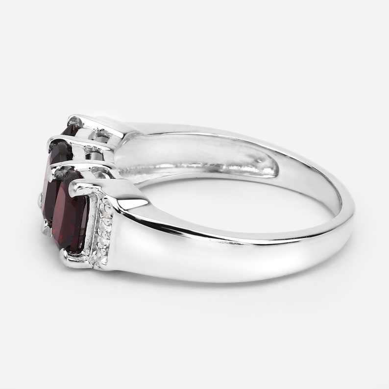 Garnet Silver Ring, Natural 3-Stone Garnet Ring in 925 Sterling Silver, Mozambique Garnet Silver Ring, January Birthstone Ring