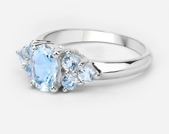 Blue Topaz Ring, Natural Sky Blue Topaz Cocktail Ring, .925 Sterling Silver Ring, December Birthstone Ring, Gift for Sister