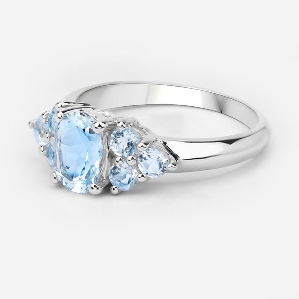 Blue Topaz Ring, Natural Sky Blue Topaz Cocktail Ring, .925 Sterling Silver Ring, December Birthstone Ring, Gift for Sister