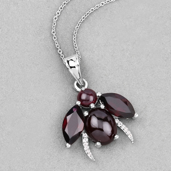 Garnet Pendant, Genuine Garnet Sterling Silver Bee Pendant Necklace, Gemstone Bee Pendant, January Birthstone Pendant, Gift For Her