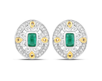 Emerald Earrings, Genuine Emerald Earrings Sterling Silver, Emerald Earrings for Women, May Birthstone Earrings, Bridesmaid Gift