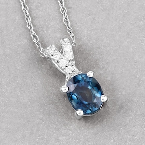Sapphire Slide Gold Pendant, 14K White Gold Genuine Blue Sapphire and Diamond Pendant, Sapphire Pendant, September Birthstone, Gift For Her