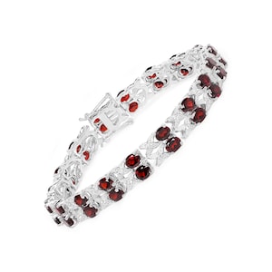 Garnet Bracelet, Genuine Garnet Sterling Silver Bracelet for Women, January Birthstone Gift, Red Garnet Tennis Bracelet, Anniversary Gift