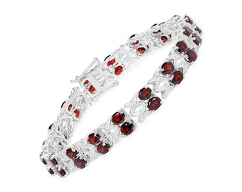 Garnet Bracelet, Genuine Garnet Sterling Silver Bracelet for Women, January Birthstone Gift, Red Garnet Tennis Bracelet, Anniversary Gift