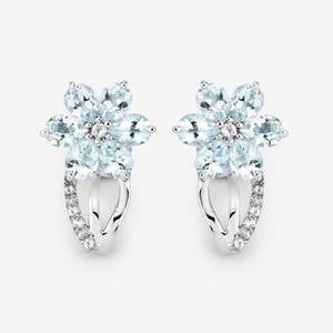 Aquamarine Earrings, Natural Aquamarine Silver Earrings, Light Blue Aqua Floral Earrings, March Birthstone Earrings, Aquamarine Birthstone