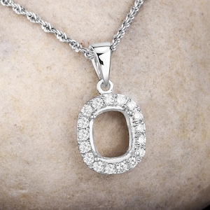 14k Gold Semi Mount Pendant with Natural Diamonds, Customizable Gold Pendant Semi-Mount, 14k Diamond Semi-Mount - holds 10x8mm Cushion Stone