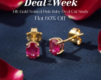 Ruby Studs, 14k Yellow Gold Natural Pink Ruby Oval Cut Studs, Dainty Earrings, July Birthstone, Anniversary Gift, Gift For Her