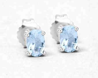 Aquamarine Earrings, Natural Aquamarine Oval Stud Silver Earrings, Aquamarine Studs, March Birthstone Earrings, Aquamarine Birthstone