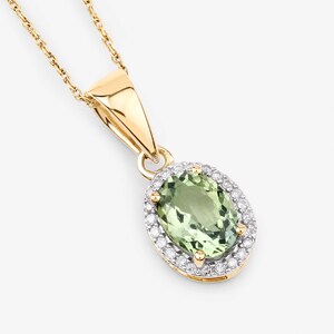 14K Gold Green Tourmaline Pendant, Genuine Olive Green Tourmaline Diamond Yellow Gold Pendant, Bridal Wedding Pendant, October Birthstone