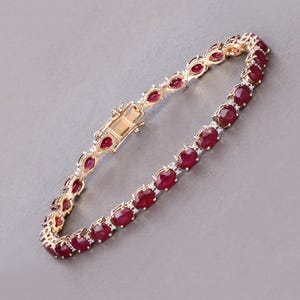 14k Gold Ruby Tennis Bracelet, Ruby Tennis Bracelet, July Birthstone Bracelet, Genuine Ruby and Diamond Yellow Gold Bracelet for Women