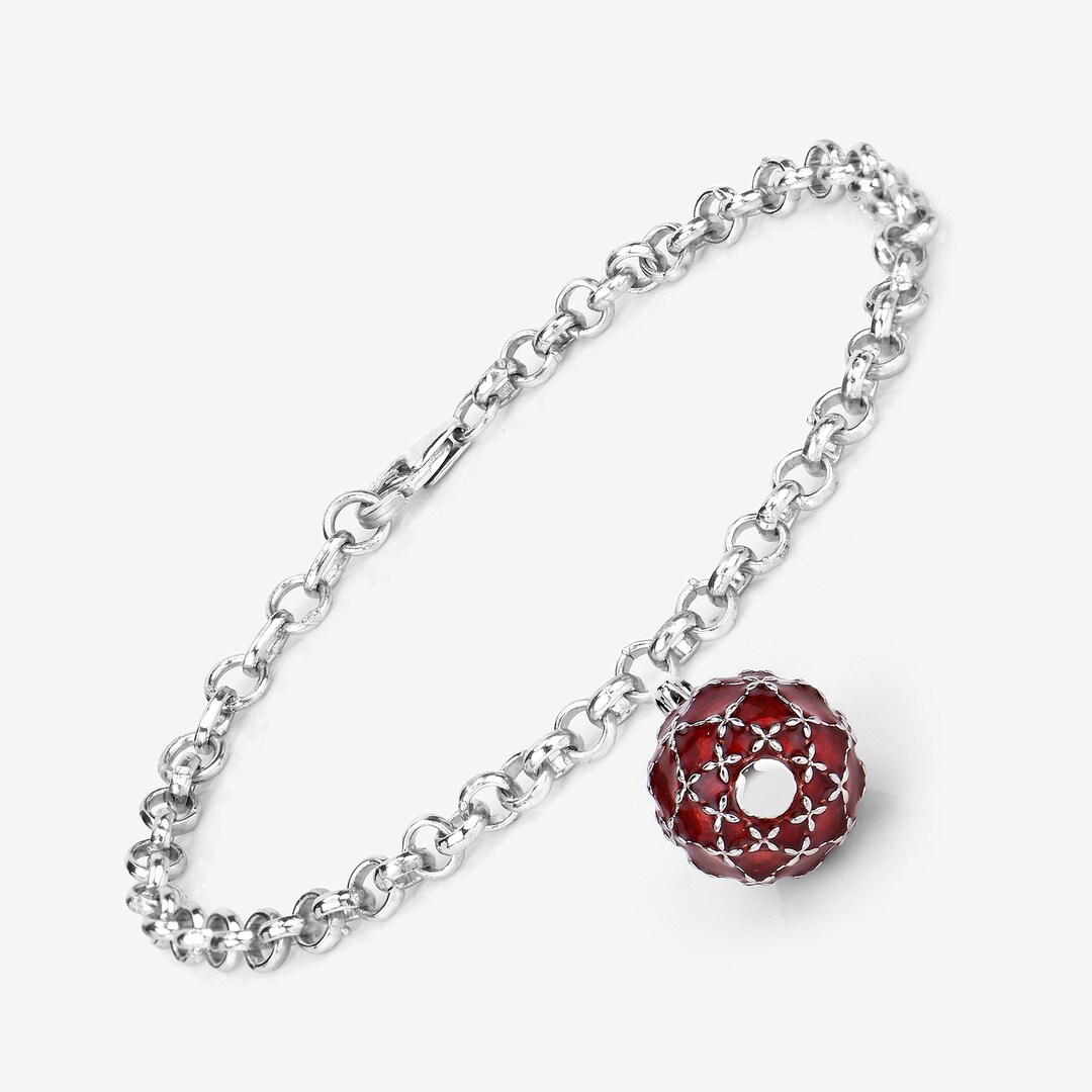 Fabergé Egg Charm Bracelet, Orange Enamel Egg Sterling Silver Charm