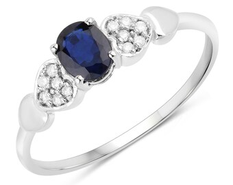 Sapphire and Diamond Ring, Promise Ring in 14k White Gold, Natural Sapphire Promise Ring for Her, White Gold Sapphire Ring, Birthstone Ring