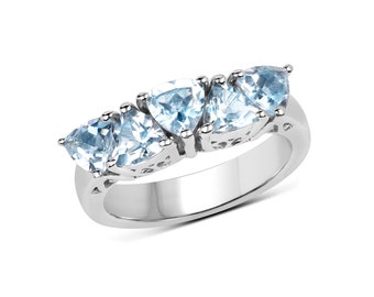 Blue Topaz Ring, 5 Stone Sky Blue Topaz Ring, Blue Gemstone Ring, Sterling Silver Ring, Blue Topaz Silver Ring, December Birthstone Ring
