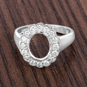 14k Gold Semi Mount Ring with Natural Diamonds, Customizable White Gold Ring Semi-Mount, 14k Diamond Semi-Mount - holds 10x8mm Oval Stone