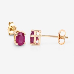 Ruby Earrings, Ruby Studs, Genuine Ruby 10K Yellow Gold Studs, Ruby Oval Earrings, July Birthstone, Anniversary Gift