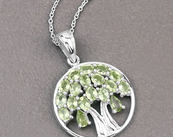 Peridot Tree of Life Pendant, Sterling Silver Genuine Green Gemstone Tree of Life Pendant Necklace, Bridesmaid Gift, August Birthstone