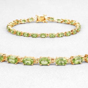 Peridot Bracelet, Natural Peridot Oval Tennis Bracelet in .925 Sterling Silver, August Birthstone Gold Plated Bracelet, Gifts for Her