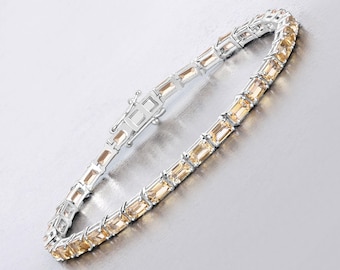 Citrine Bracelet, Natural Citrine Octagons Tennis Bracelet .925 Sterling Silver, Yellow Gemstone Bracelet, November Birthstone Bracelet