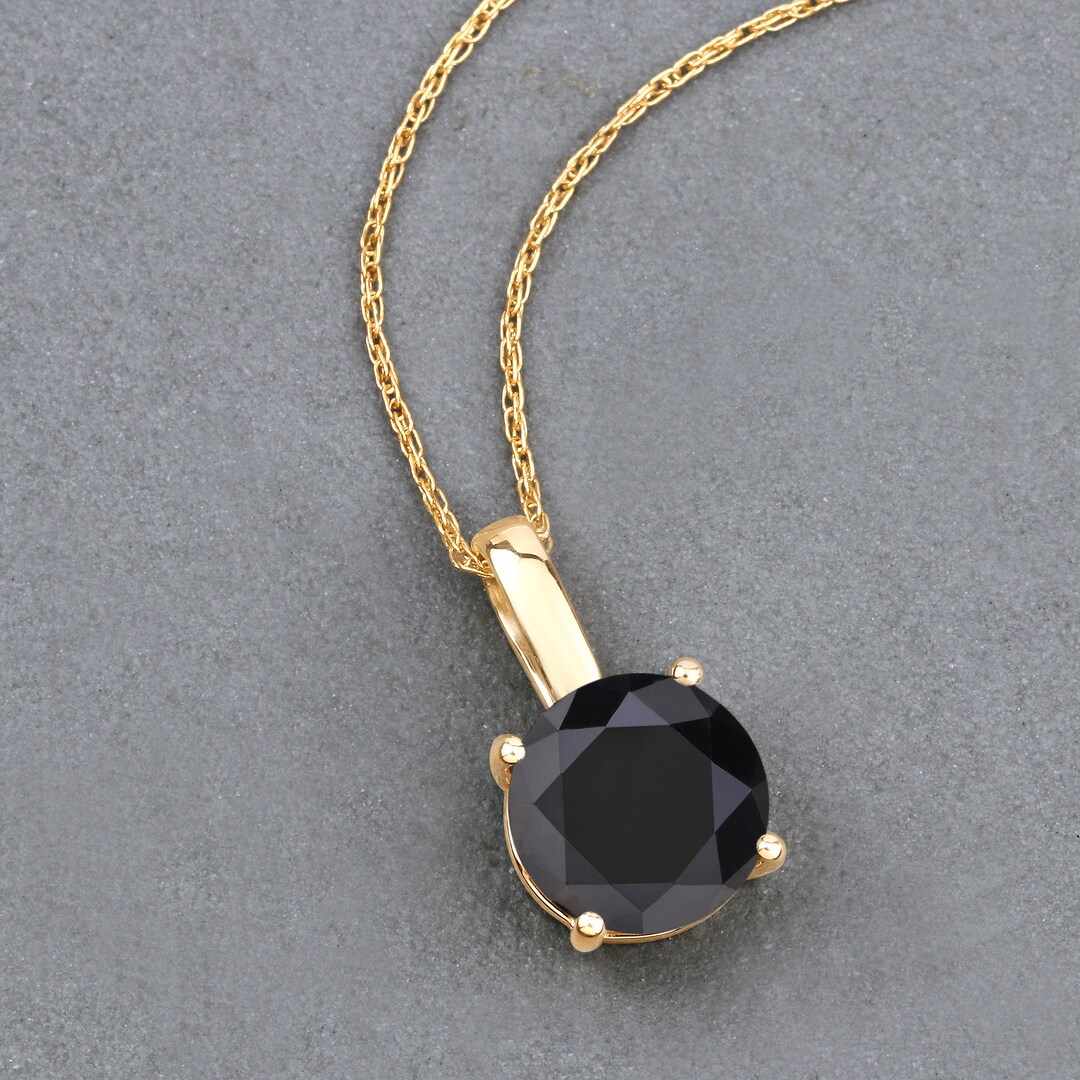 14k Gold Black Diamond Pendant Real Black Diamond Solitaire Etsy