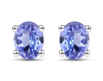 Tanzanite Earrings, Natural Tanzanite Oval Stud Earrings in .925 Sterling Silver, Silver Tanzanite Oval Earrings, December Birthstone