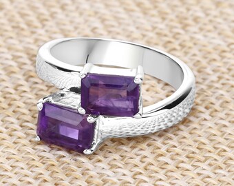 Amethyst Ring, Amethyst Silver Bypass Ring, Natural Amethyst Ring for Women, February Birthstone Ring