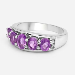 Amethyst Ring / 5 Stone Amethyst Silver Ring / Natural Amethyst Ring / February Birthstone Ring