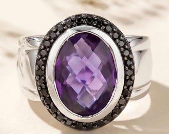Amethyst Ring, Natural Amethyst Oval Sterling Silver Ring for Women, February Birthstone Ring, Purple Gemstone Ring, Birthday Gift for Her