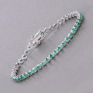 14k Gold Emerald Bracelet, Genuine Zambian Emerald Gold Bracelet for Women, Emerald Tennis Bracelet for Her, Anniversary Gift, Birthday Gift
