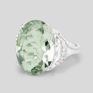 Prasiolite Ring, Natural Prasiolite Ring, Real Prasiolite Large Oval, Anniversary Ring, Sterling Silver Ring, February Birthstone Ring