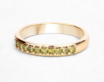 Gold Ring, 14k Gold Yellow Diamond Ring, 14k Gold Diamond Band, Stackable Diamond Bridesmaid Ring, Dainty Diamond Yellow Gold Rings