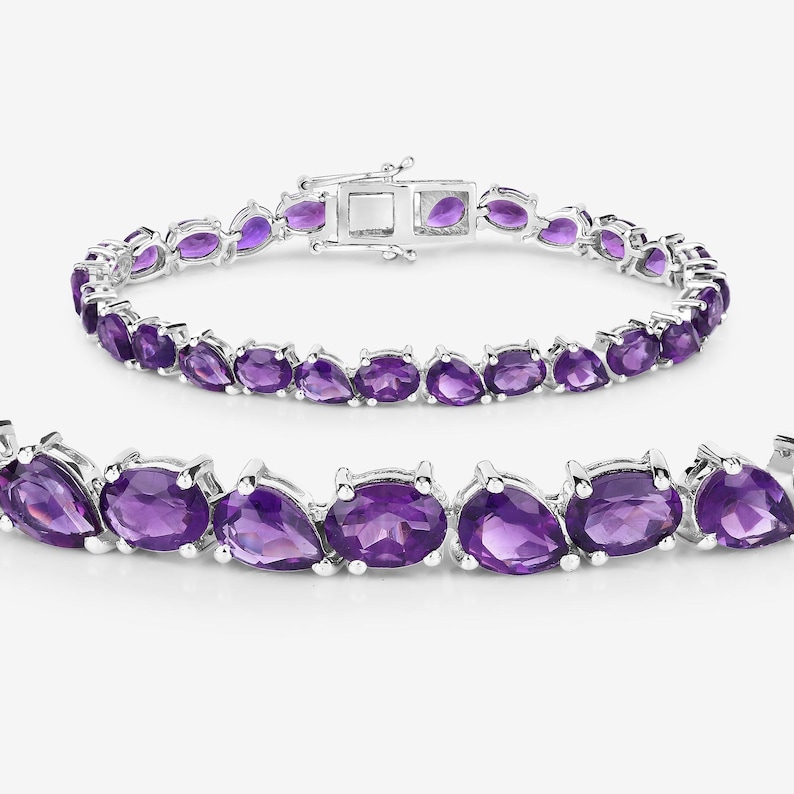 Amethyst Bracelet, Multi-Cut Natural Amethyst Gemstones Tennis Bracelet in Sterling Silver, February Birthstone, Ideal Anniversary Gift
