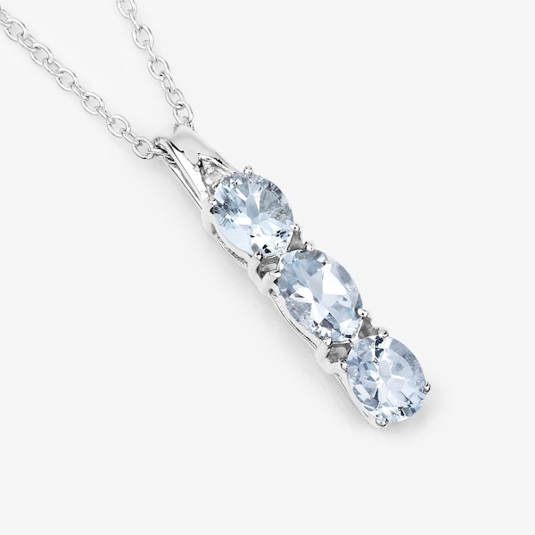 Aquamarine Pendant, Natural 3-Stone Natural Aquamarine Silver Pendant Necklace for Women, March Birthstone Pendant Necklace, Bridesmaid Gift