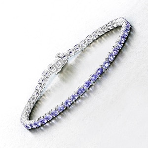 Tanzanite Bracelet, Natural Tanzanite Sterling Silver Bracelet, Tanzanite Ovals Bracelet for Women, December Birthstone Tennis Bracelet