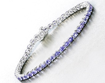 Tanzanite Bracelet, Natural Tanzanite Sterling Silver Bracelet, Tanzanite Ovals Bracelet for Women, December Birthstone Tennis Bracelet