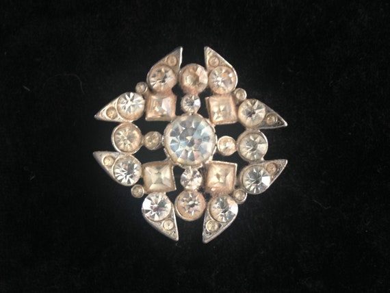 Vintage BROOCH CLEAR RHINESTONE 40's - image 2