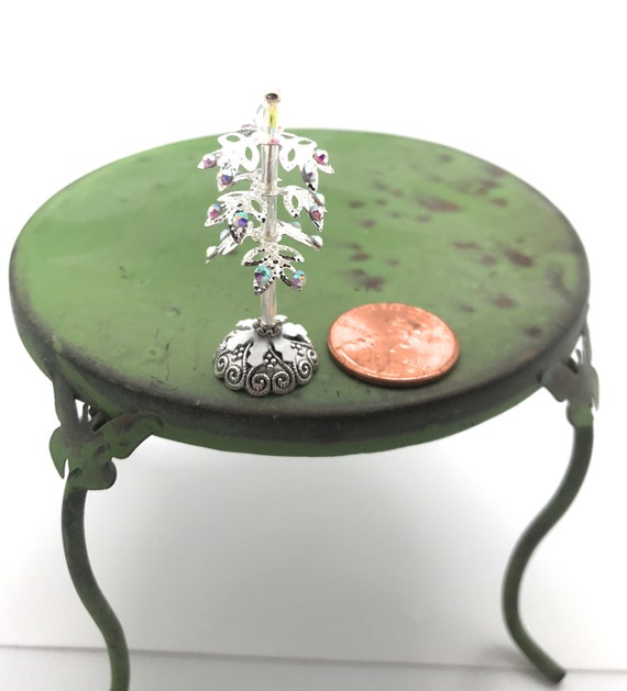 Miniature Jeweled Christmas Tree, Micro-miniature 4 cm Silver and AB faux crystals