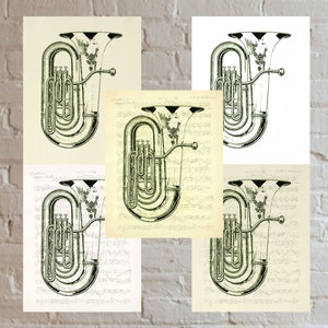 Band Instrument Upright Tuba Vintage Drawing. Great Musical Instrument Wall Art,  Looks Great Framed Or As-Is as Wall Decoration.