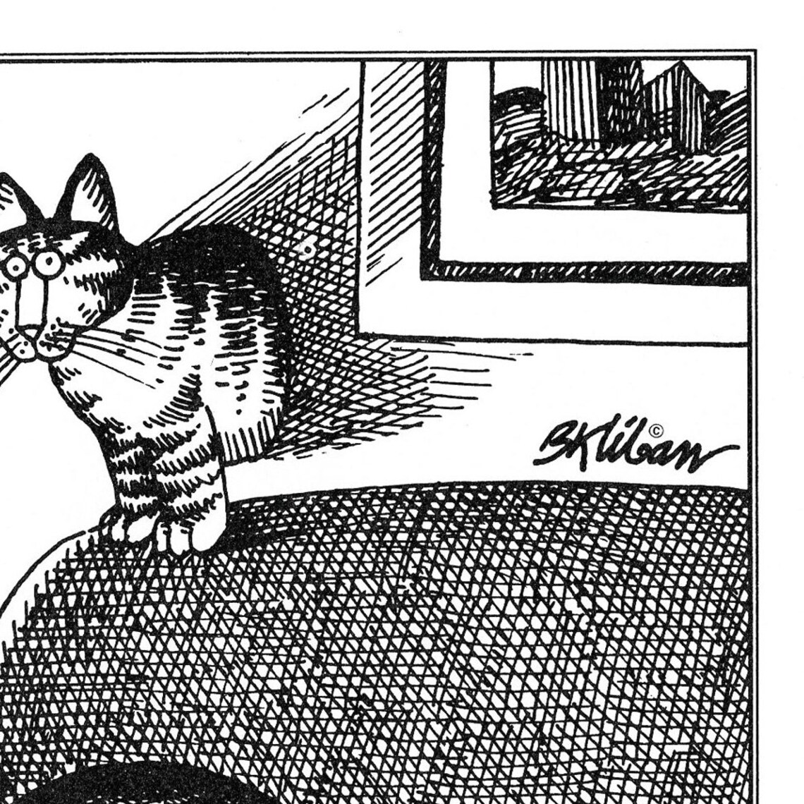 B. Kliban Cat Vintage Print Art, Cats Walking Through Wall and Floor