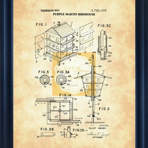 Purple Martin Birdhouse Patent, Bird House Patent, Bird House Blueprint, Vintage Bird House Patent, Martin House, Purple Martin, Birder Gift