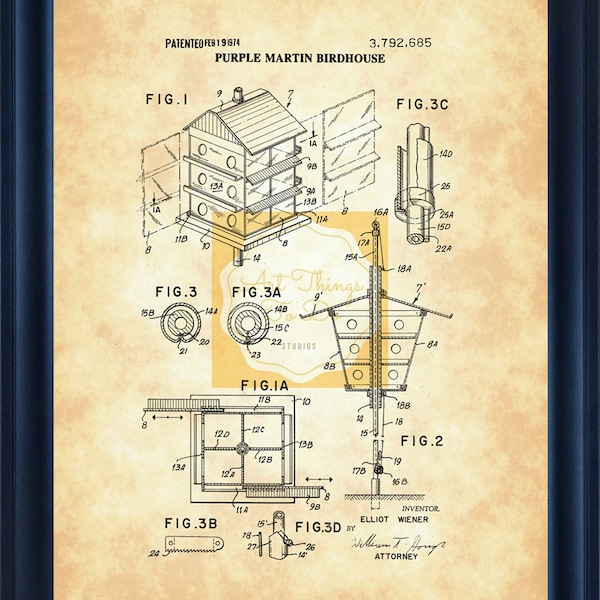 Purple Martin Birdhouse Patent, Bird House Patent, Bird House Blueprint, Vintage Bird House Patent, Martin House, Purple Martin, Birder Gift