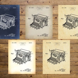 Patente de máquina de escribir, Patente de máquina de escribir vintage, Impresión de arte de patente, Máquina de escribir antigua, Arte de máquina de escribir, Arte imprimible de oficina, Descarga instantánea